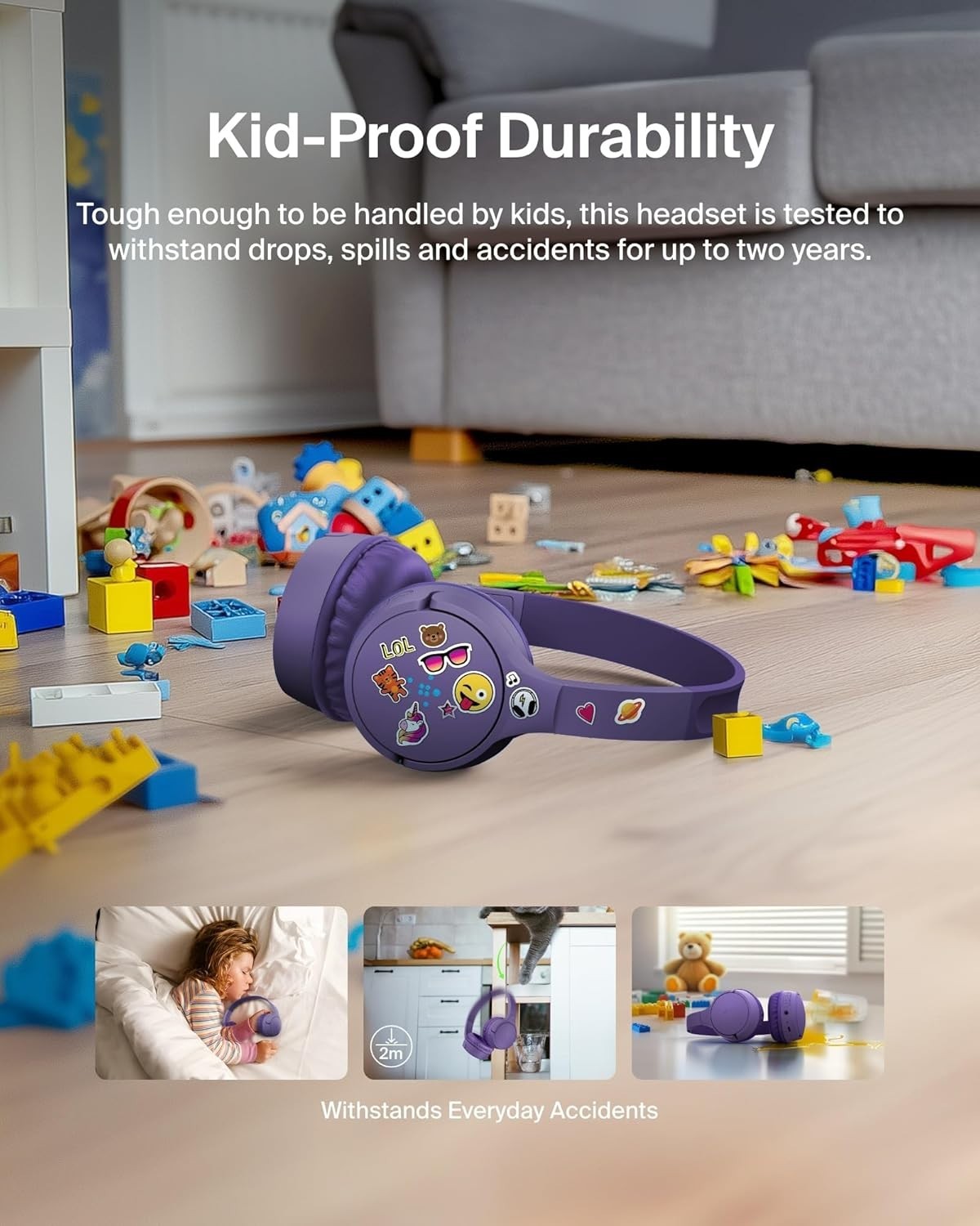 Belkin SoundForm Mini Kids On-Ear Wireless Headphones Purple Built-in Microphone