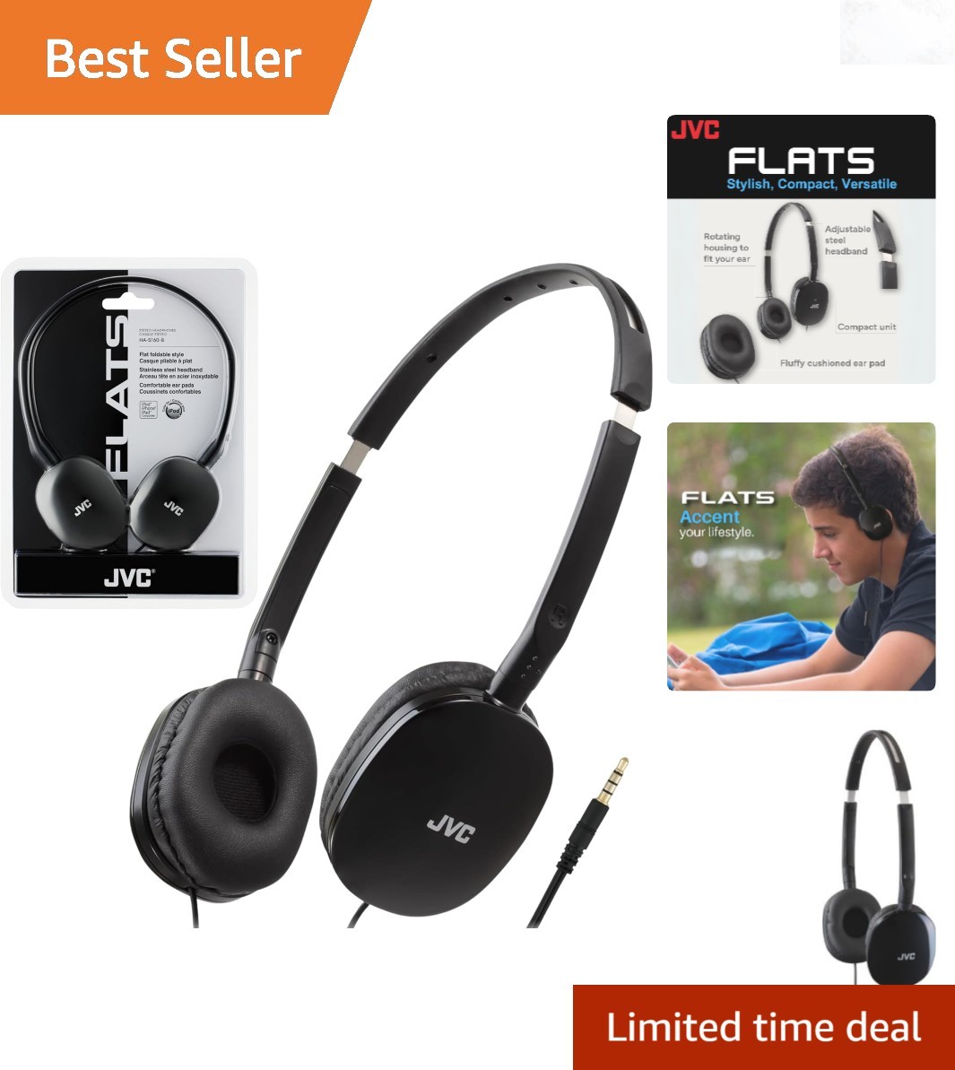 Wired On-Ear Headphones Flat Foldable 30mm Driver Sound Isolation Comfort
