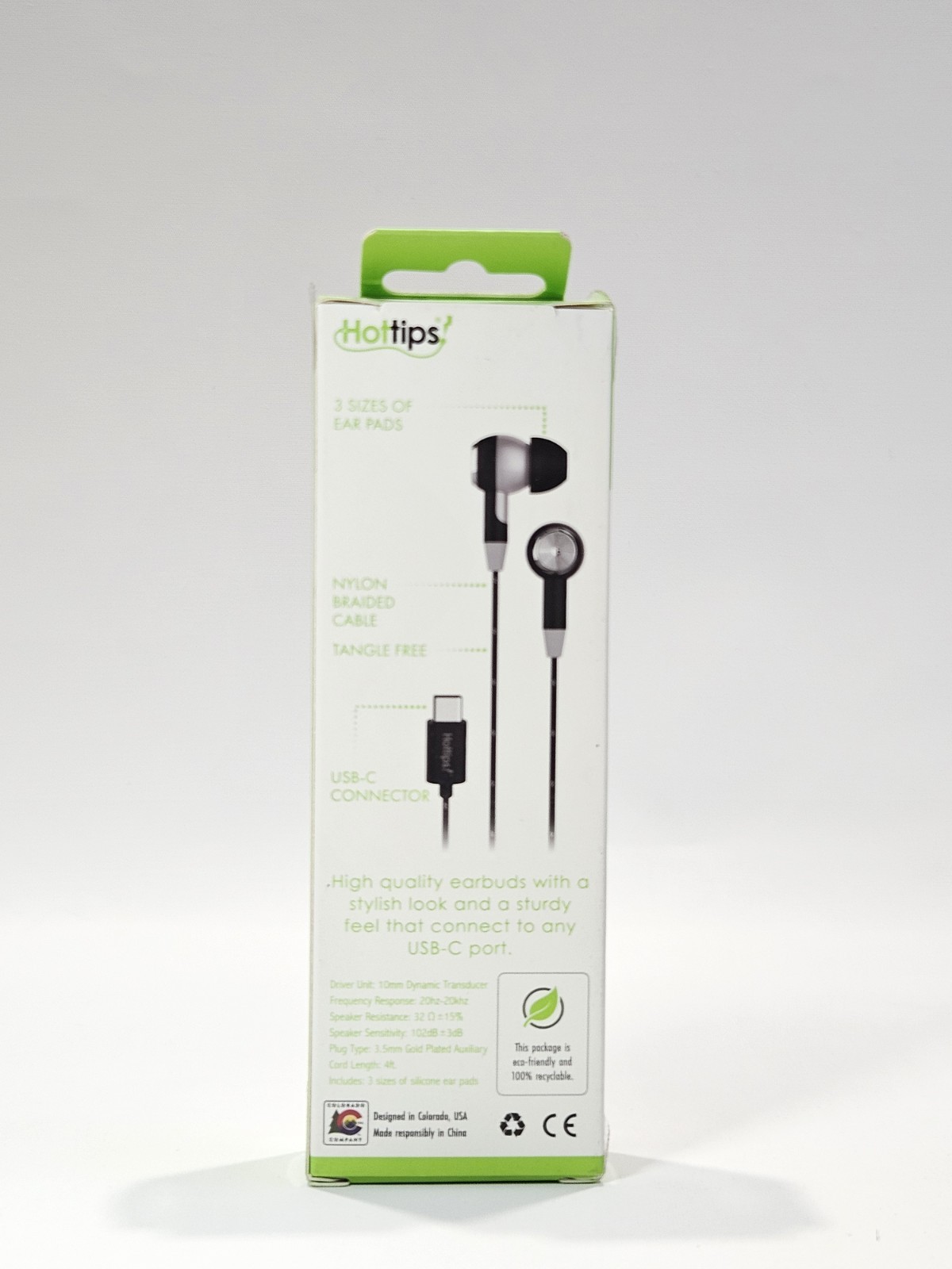 Hottips Sound & Style Stereo Earbuds with Tangle Free Flat Cable C Adapter