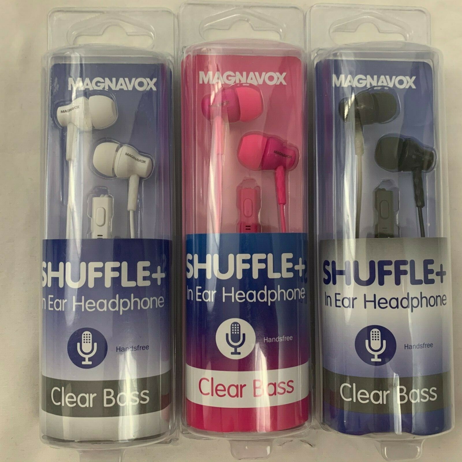 New Magnavox Shuffle+ In Ear Headphones Clear Bass Black, White or Pink Earbuds