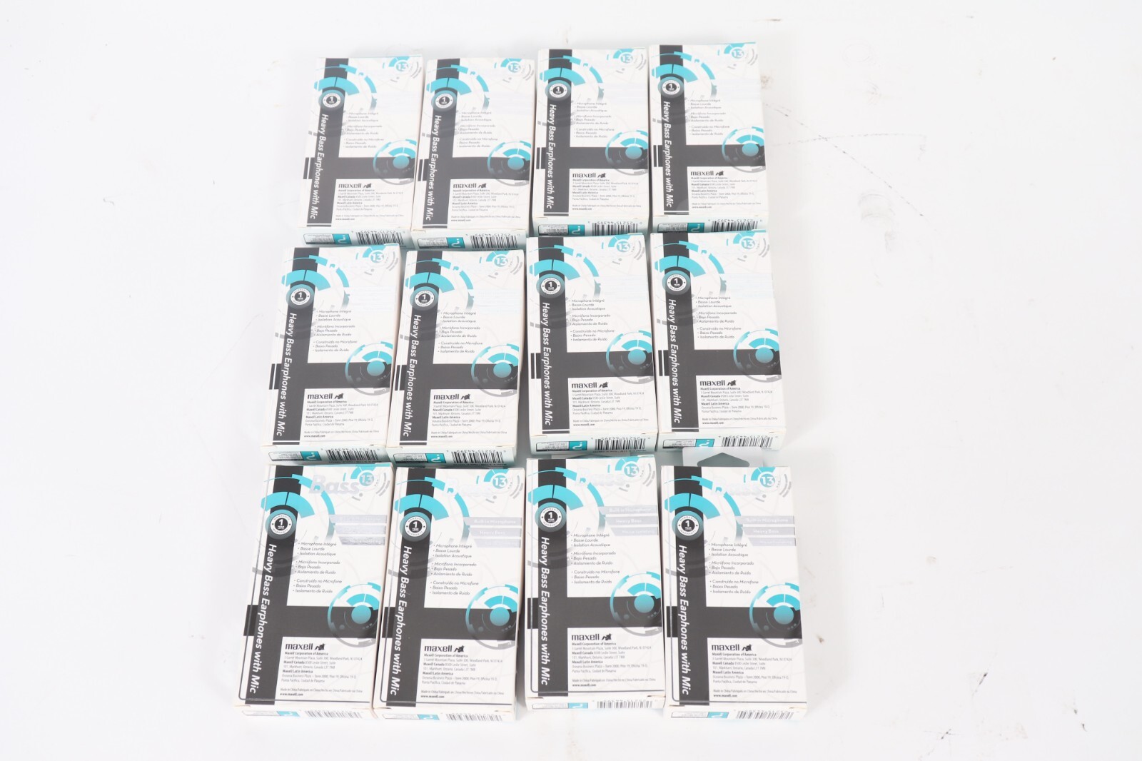 Lot of 12 Maxell Base-13 In-Ear Earphones with Mic Heavy Bass White