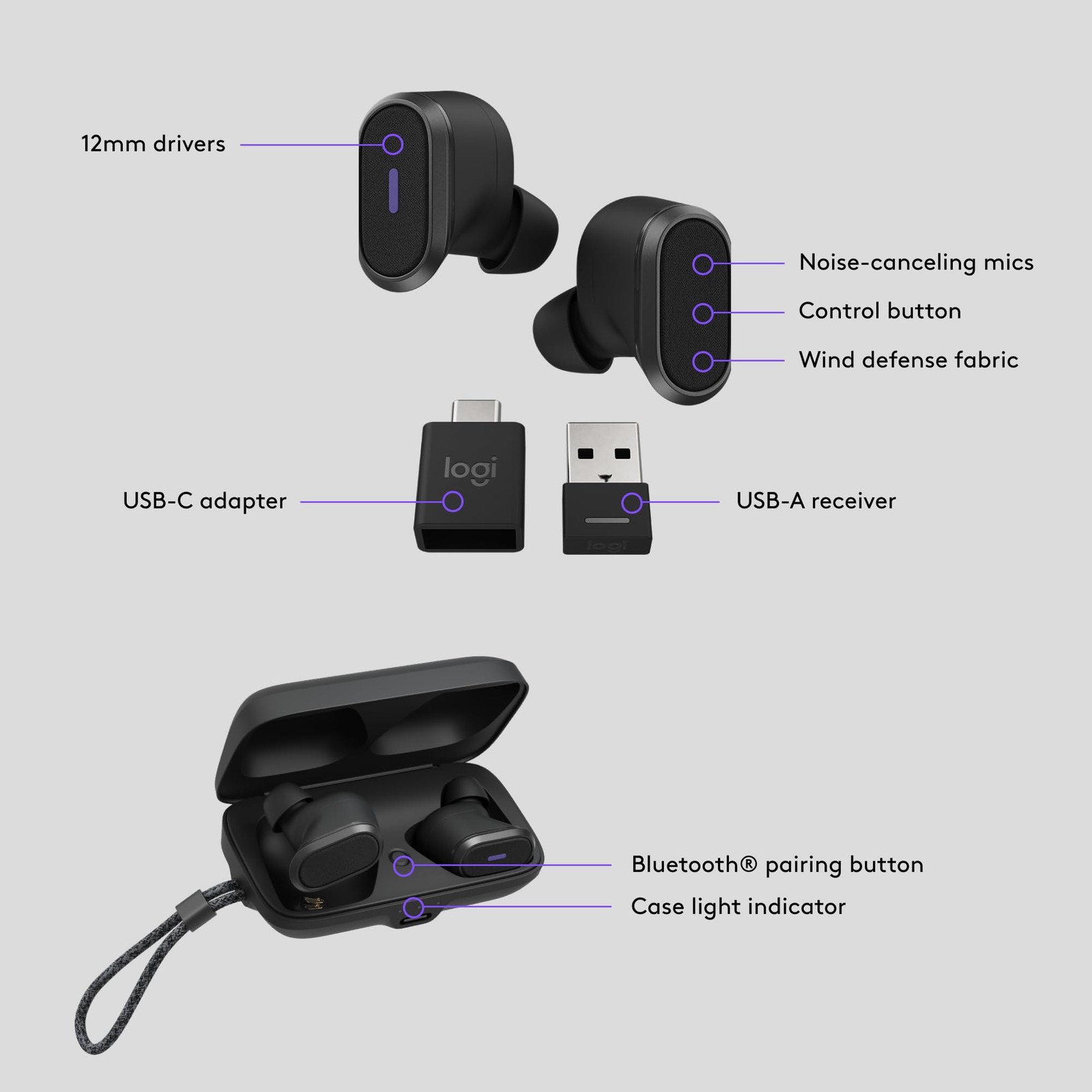 Logitech – Zone True Wireless Bluetooth Noise-Cancelling Earbuds – Graphite