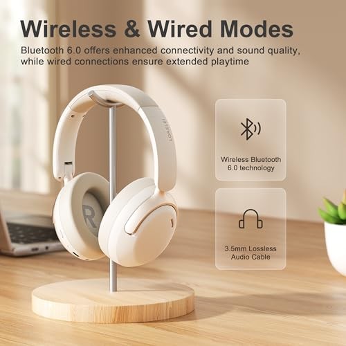 Q30 Bluetooth Headphones Over Ear,60H Playtime & 3 EQ Music Beige White