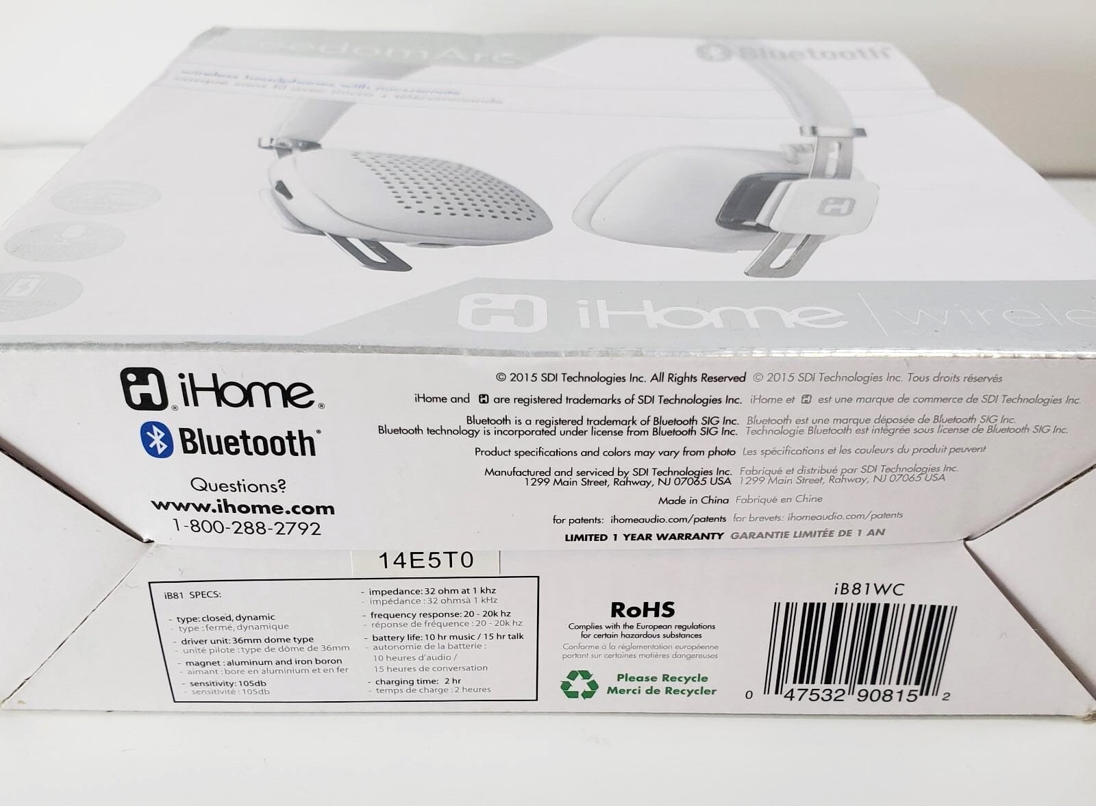 iHome FreedomArc IB81 Wireless Bluetooth Headphones with Mic/Remote