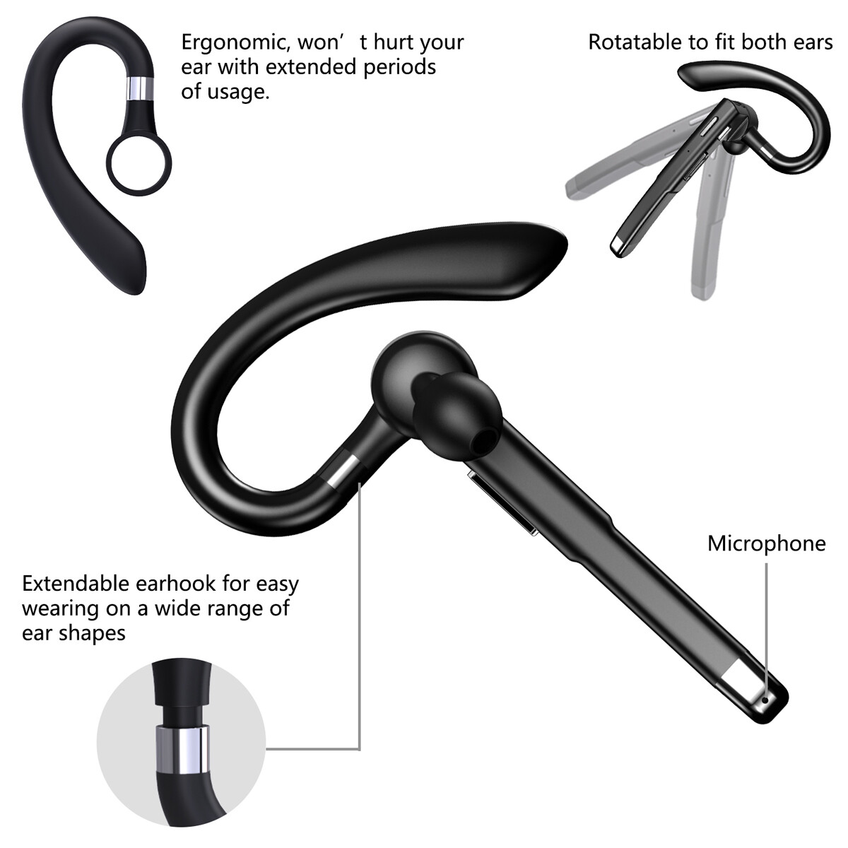 Earpiece Dual Mic Earbud Noise Cancelling Trucker Wireless Headset Bluetooth 5.1