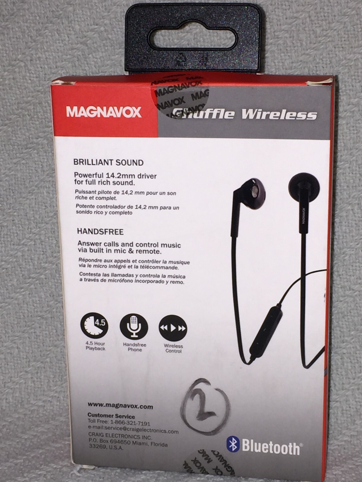 Magnavox Shuffle Wireless Hands Free Bluetooth Earbud Headphones w/ Mic MBH539BK