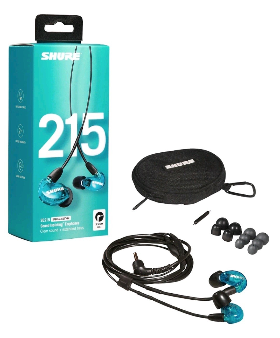 Shure SE215SPE BLUE Sound Isolating In-Ear DJ Monitoring Headphones/Earphones