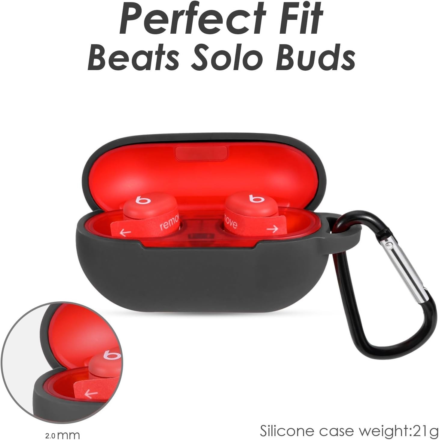 Stylish Black Shockproof Silicone Cover for Beats Solo Buds 2024 with Carabiner