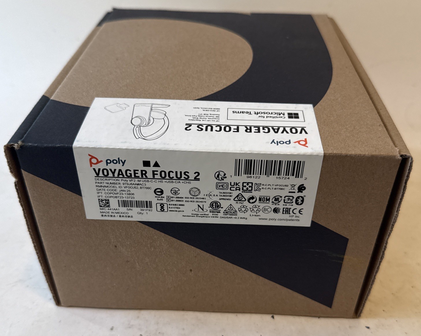 Brand New Poly Voyager Focus 2 Stereo USB-C Headset Noise Cancellation 9T9J6AA