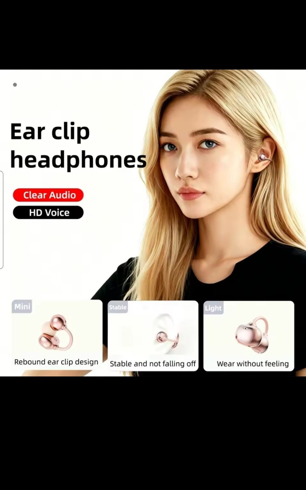 SK50 Wireless Open Ear Headphones Bluetooth 6.0 Ear Clip Mic 36H Battery Life