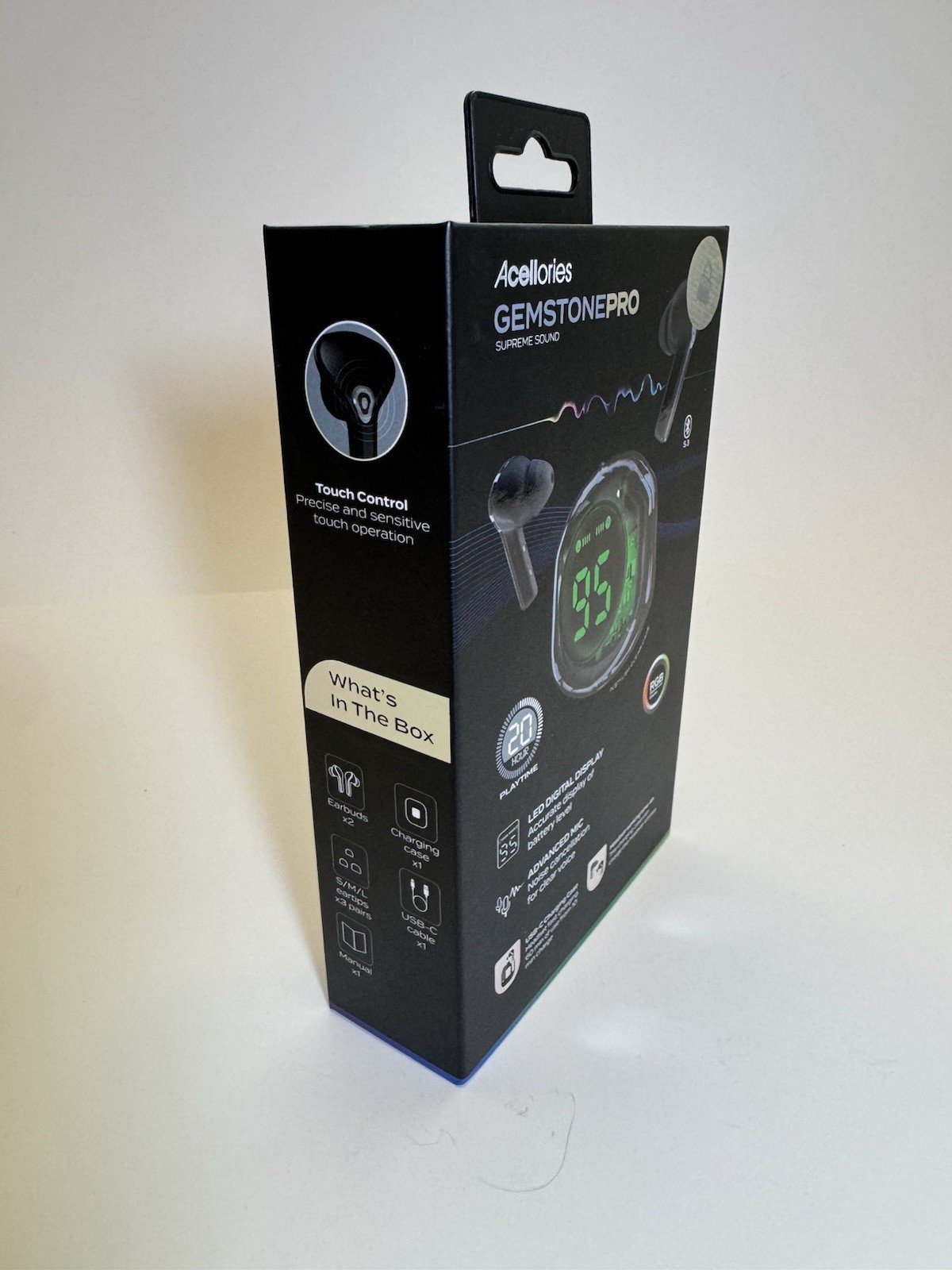 Acelloiries GemstonePro LED Digital Display Earbuds 20 Hours of Playtime Black