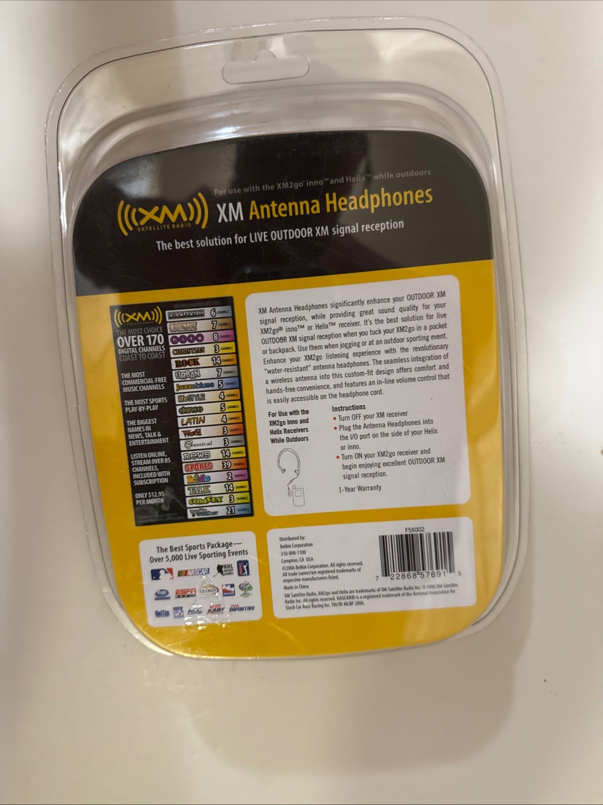 NOS Belkin F5X002 XM Satellite Radio Antenna Headphones XM2go & Helix NEW Sealed