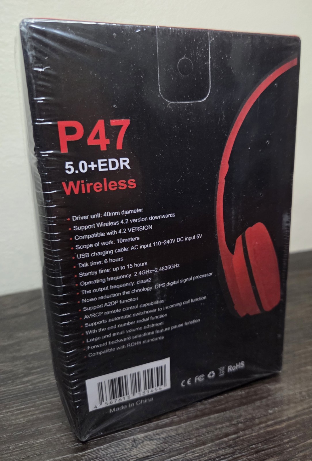 P47 Wireless Headphones Bluetooth 5.0+EDR Foldable Over-Ear with Mic, FM & SD –