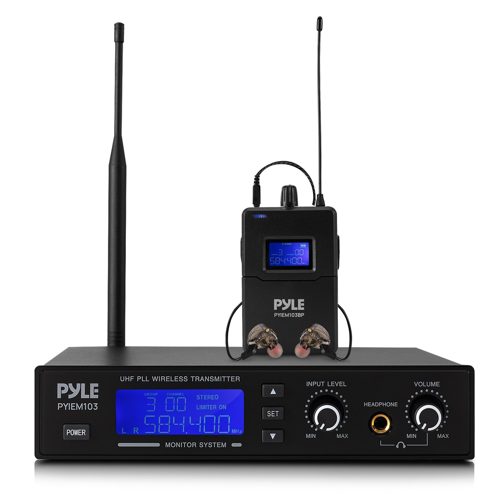 Pyle Wireless in-Ear Monitor System – Pro Base Station + 1 Body Pack, Black