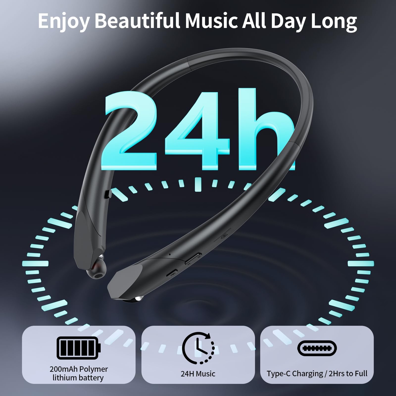 LHKLUK Neckband Bluetooth Headphones Retractable, Wireless Headset with BLACK