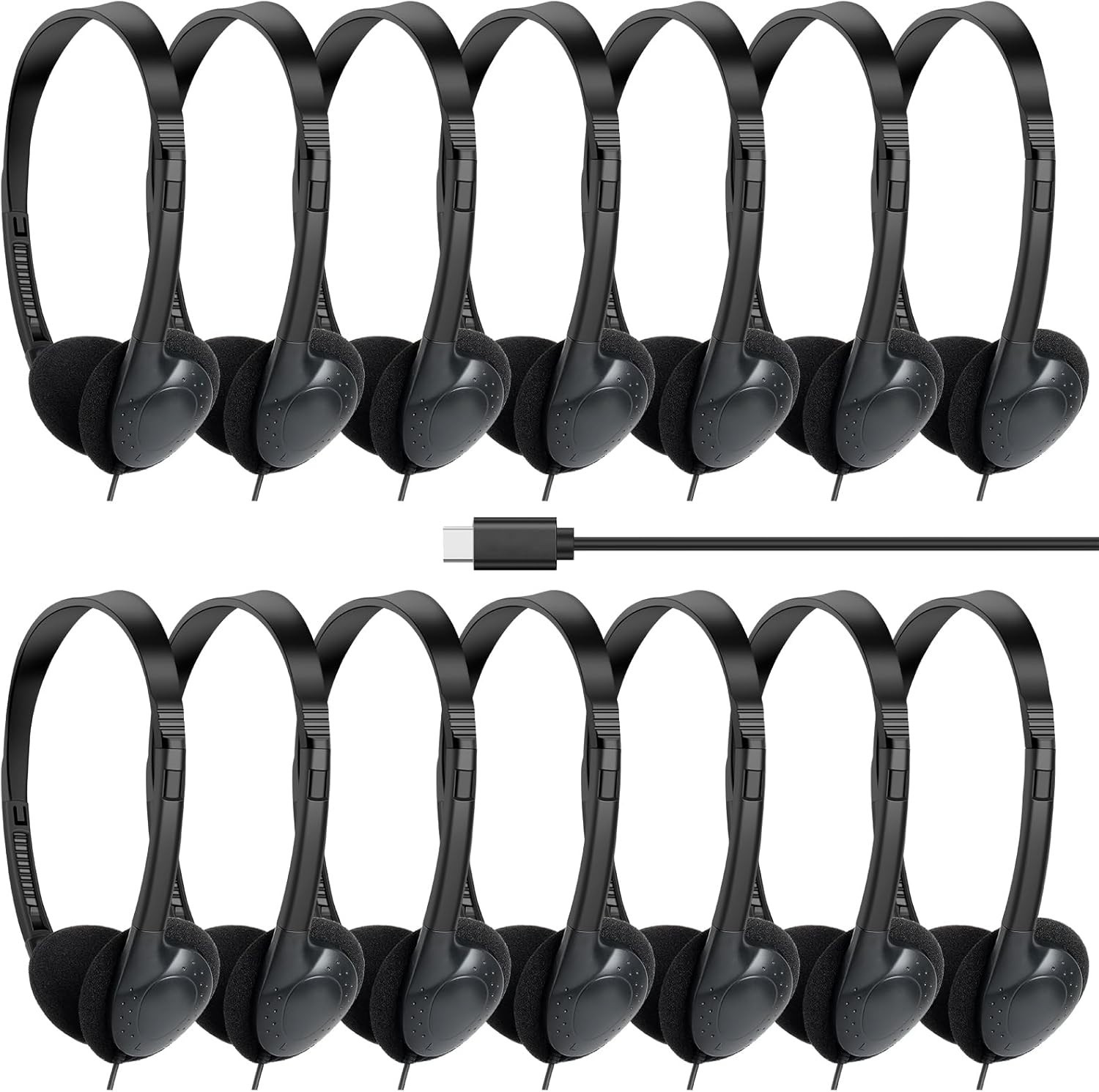 USB C Headphones Bulk 10 Pack for Kids Classroom School,On-Ear Wired USB T61-10