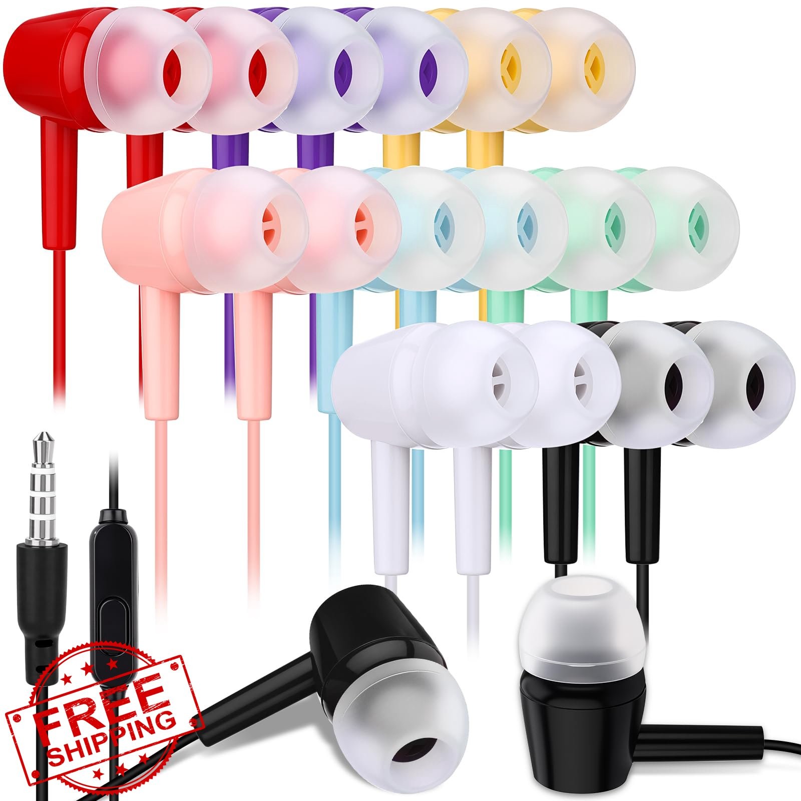 Xinnun 50 Pack Multicolor Earbuds with Mic for Classroom, School, Travel