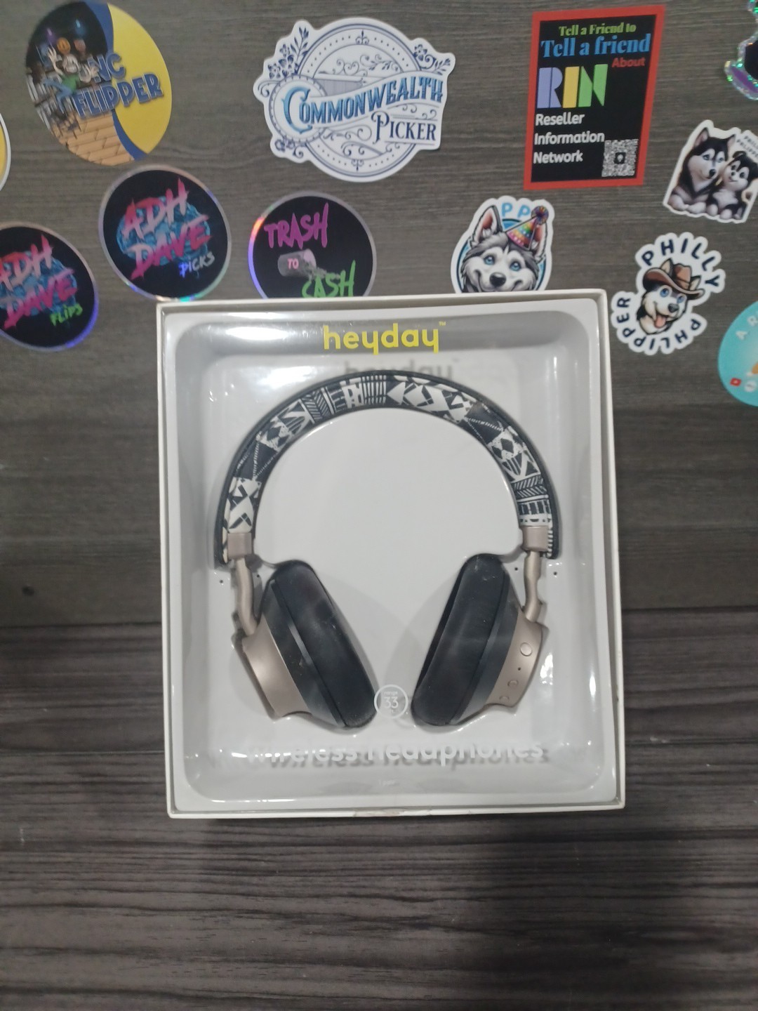 Heyday Wireless 33 Ft Bluetooth Range Over On Ear Headphones +Rechargeable Cable