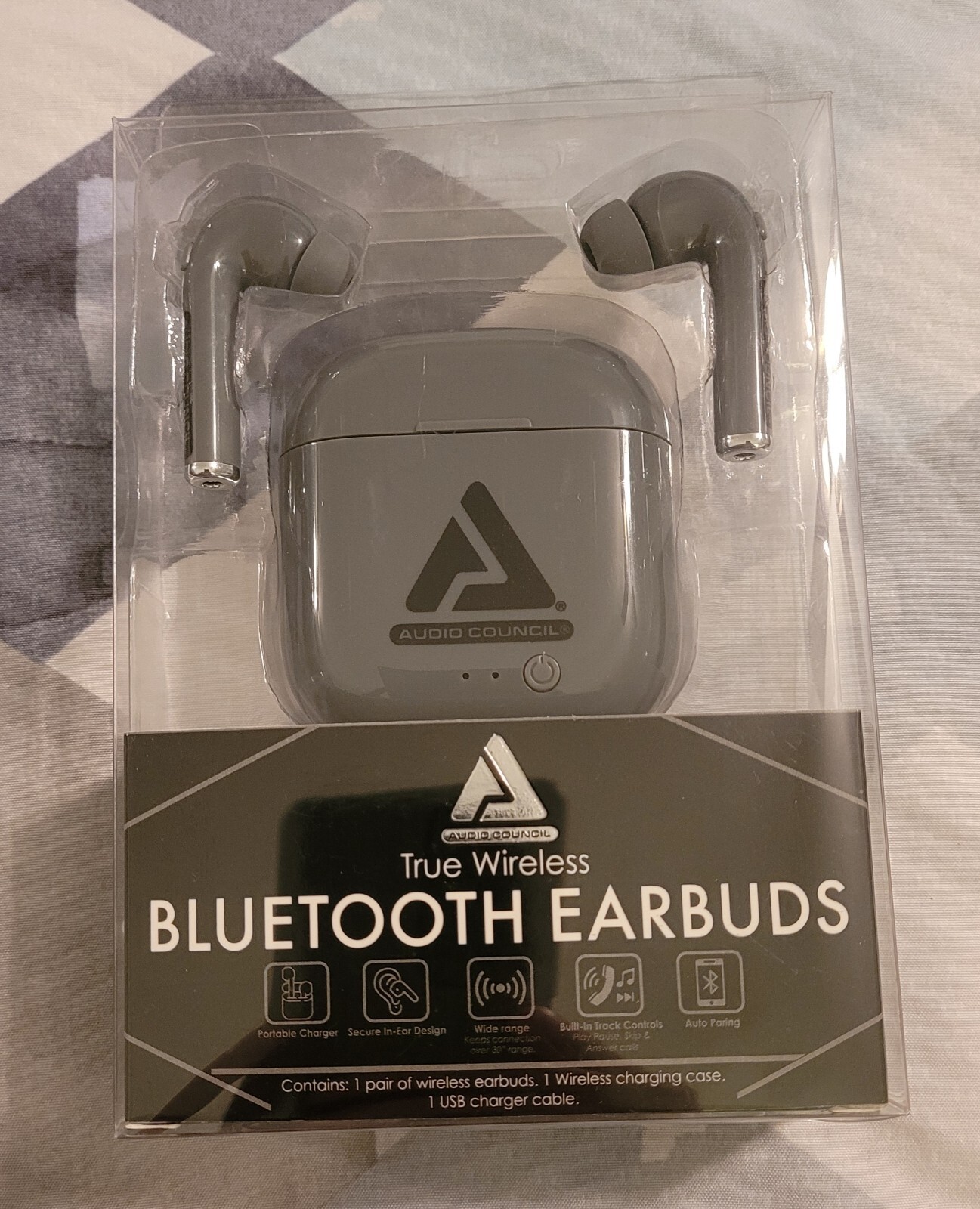 Audio Council True Wireless Bluetooth Earbuds w/ Carging Case ** NEW ** Gray