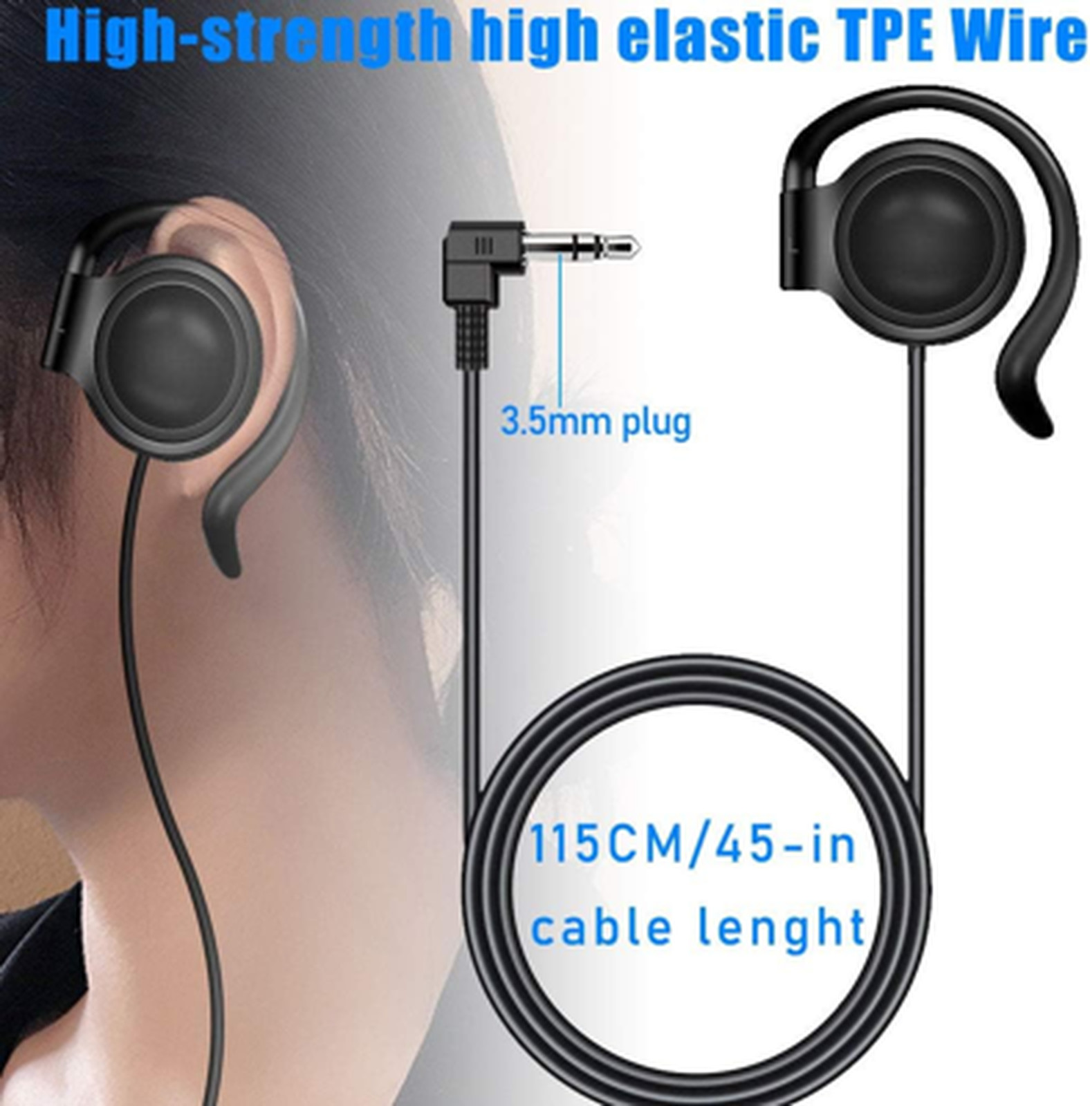 Single Earphone Earbud 3.5mm Audio Jack for Talk Radio Podcasts MP3 MP4 Laptop