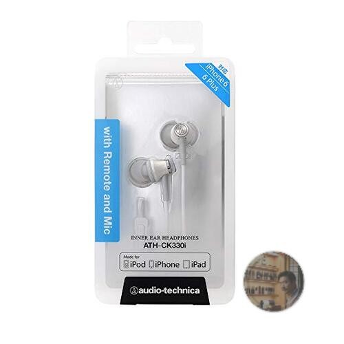 Audio-Technica ATH-CK330i WH In-Ear Earphones White Mic Remote for iPhone/iPad