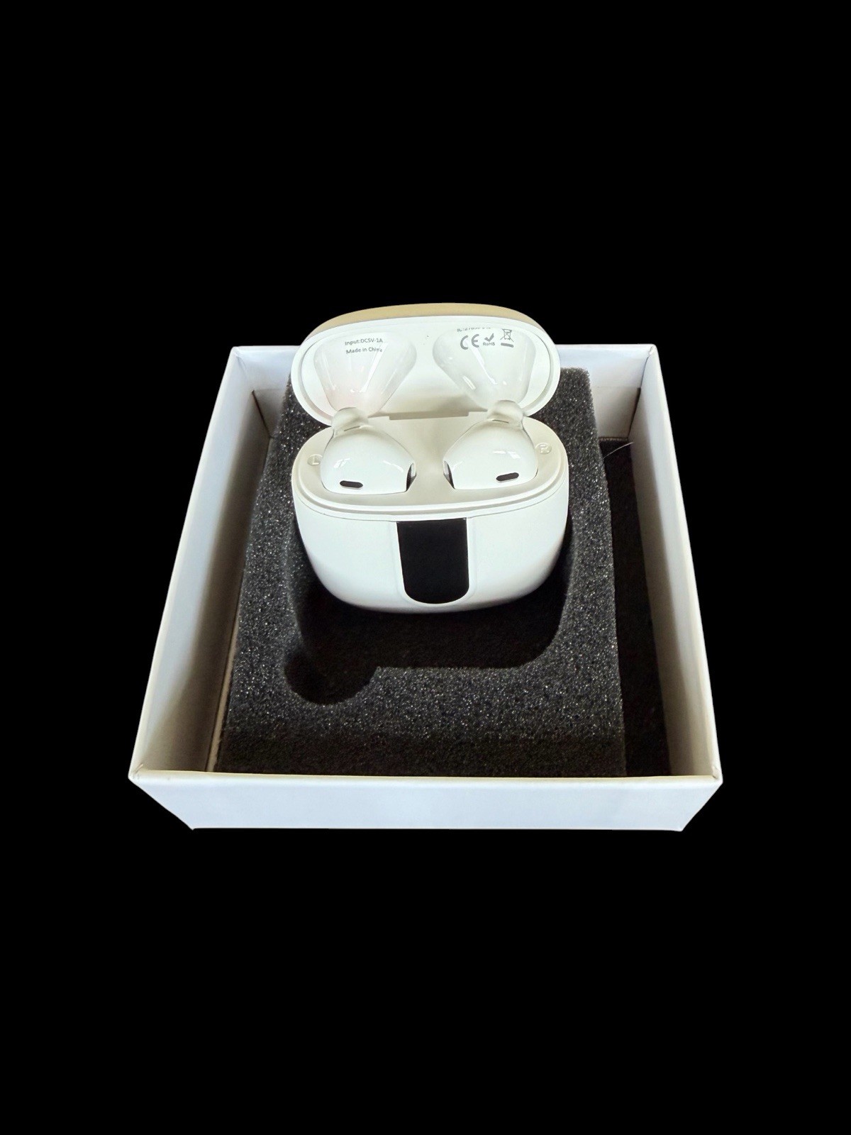 S49 Wireless Bluetooth In-Ear Earbuds, Built-In Mic, Charging Case, White