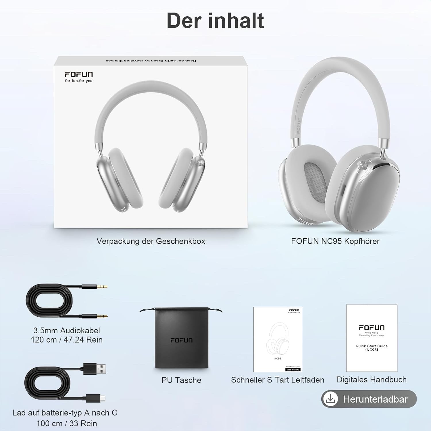 FOFUN NC95 Hybrid Active Noise Cancelling Headphones With Knob Control, 120H Pla