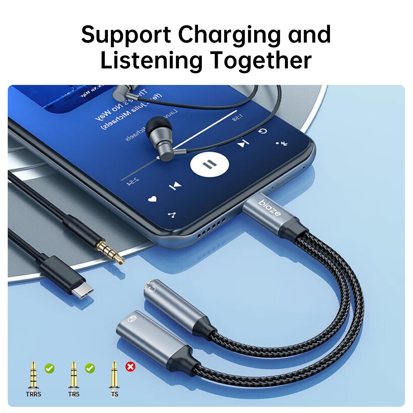 USB C to 3.5mm Headphone and Charger Adapter, 2-in-1 USB C to Aux Audio Jack and