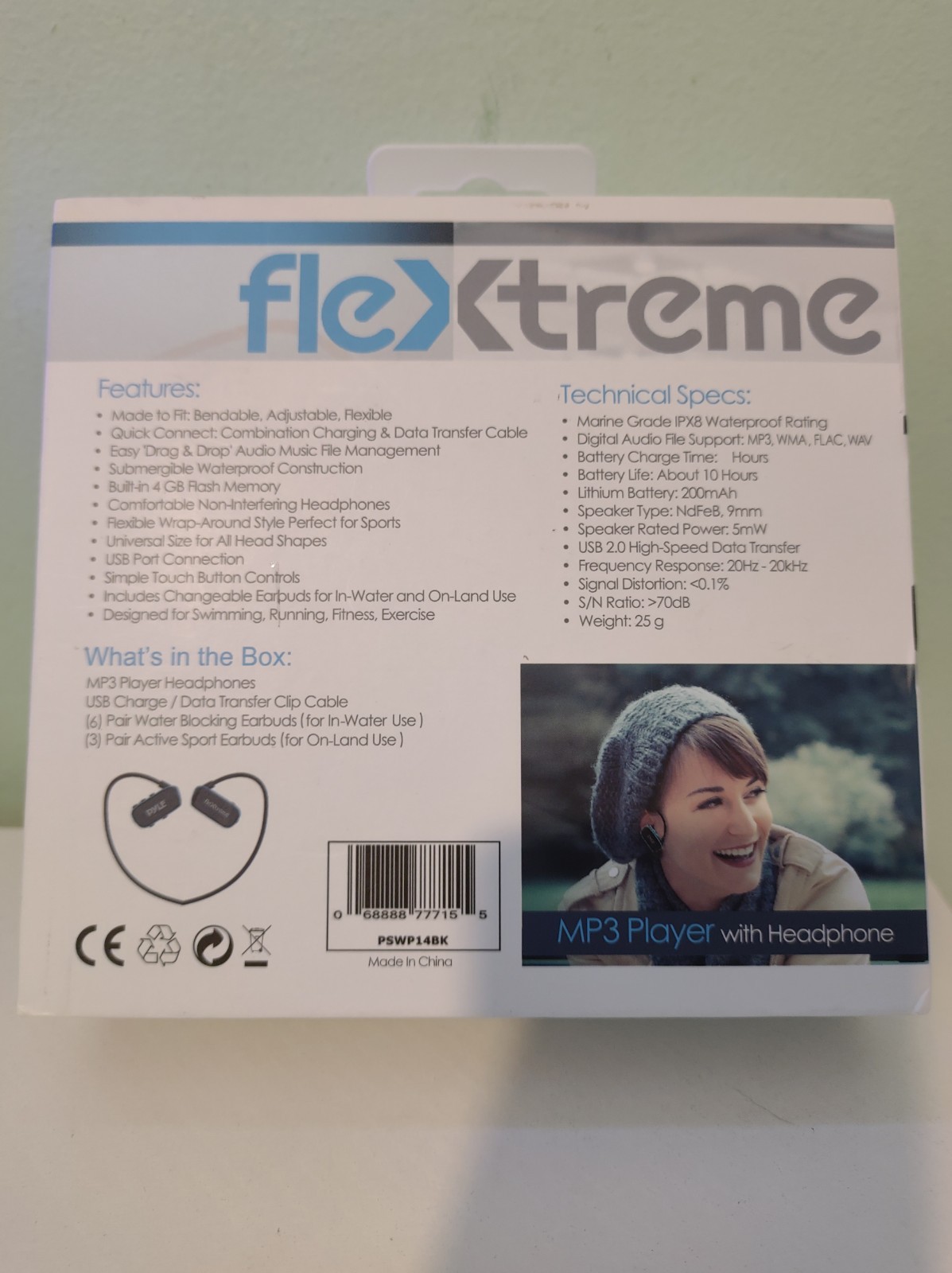 Pyle Flextreme PSWP14BK Waterproof MP3 Player Headphones 8GB HEADSET ONLY Open B