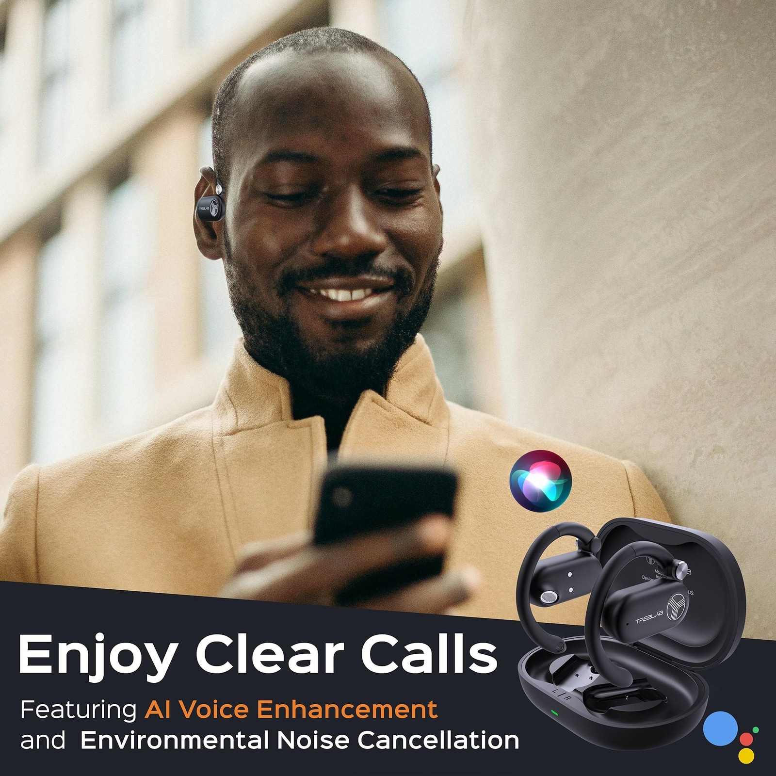 TREBLAB X-Open – True Open Ear Wireless Earbuds, Lightweight, 40H Playtime