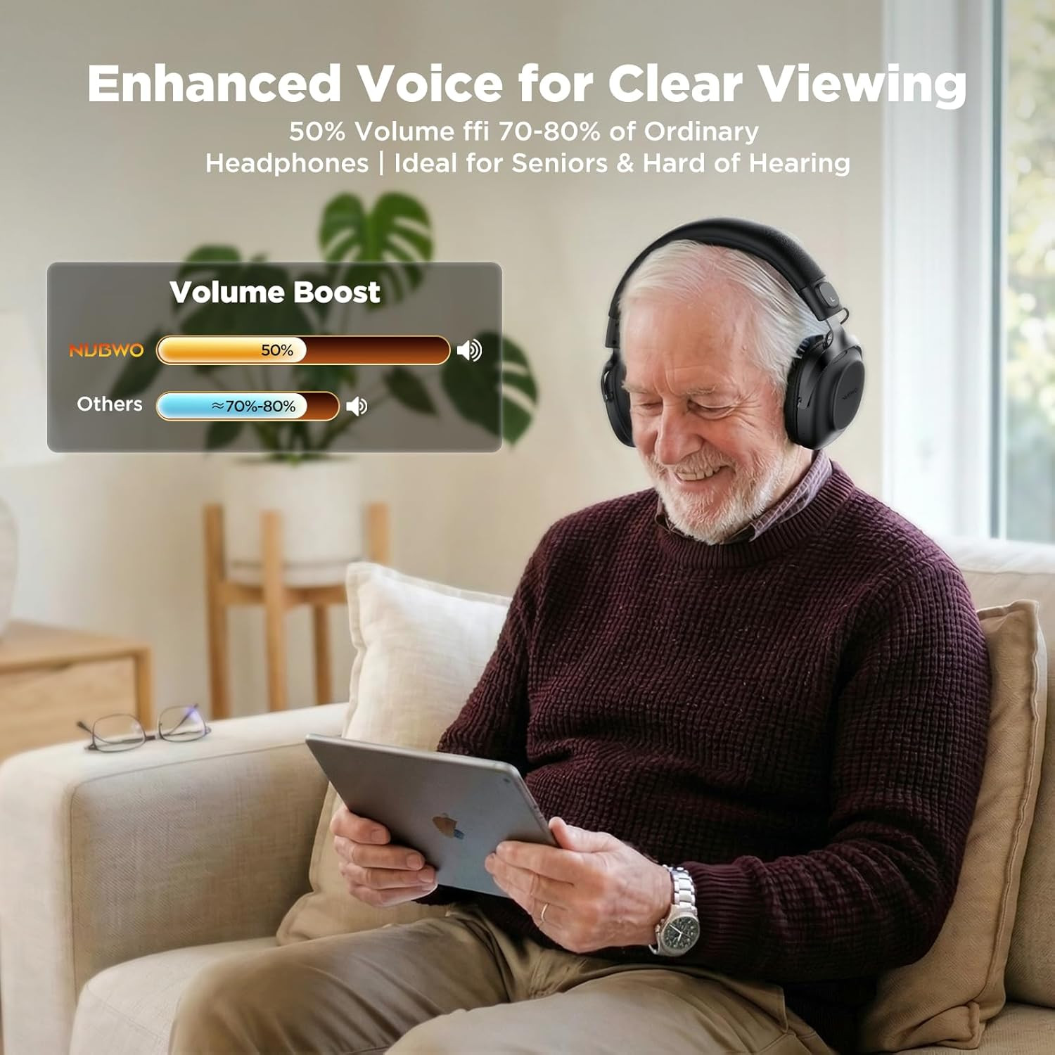Wireless TV Headphones for Seniors Hearing Impaired, 2.4Ghz Bluetooth Headphones