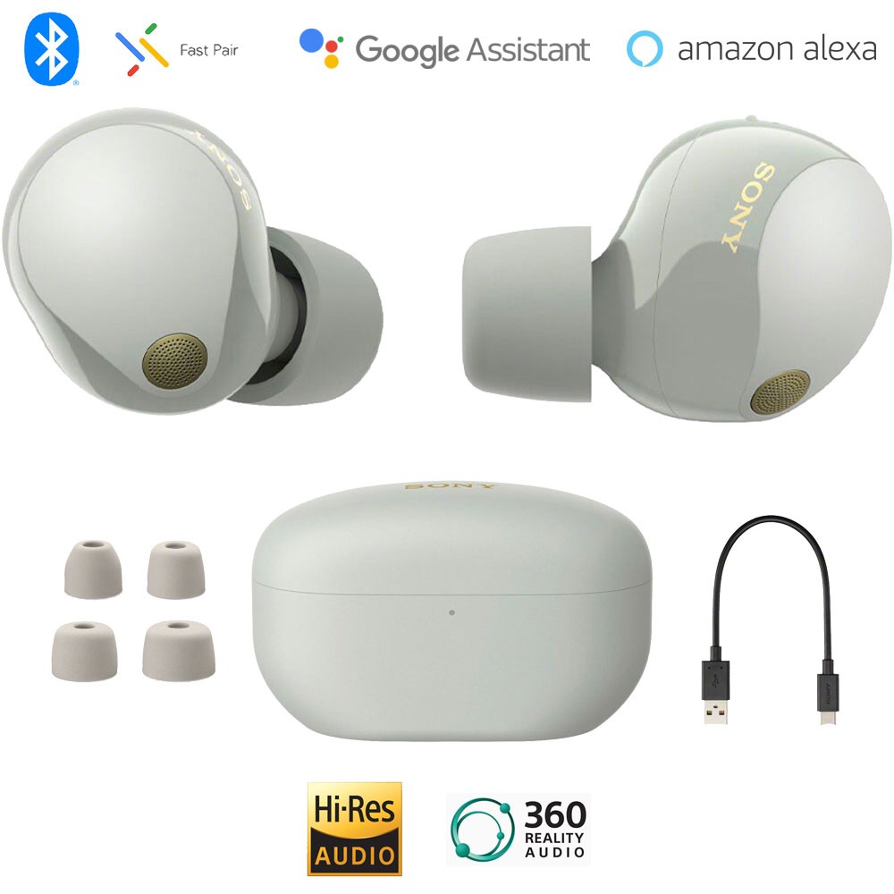 Sony Noise Canceling Truly Wireless Earbuds (Silver) + 1 YR Warranty Bundle