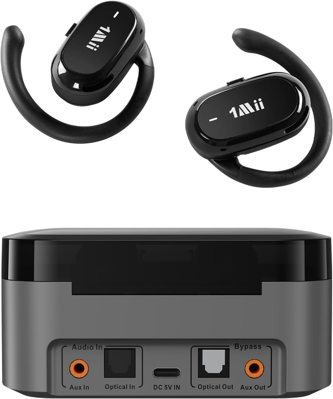 1Mii ClearLinkTV E5 Wireless TV Earbuds for Seniors, Plug & Play Open-Ear Headph