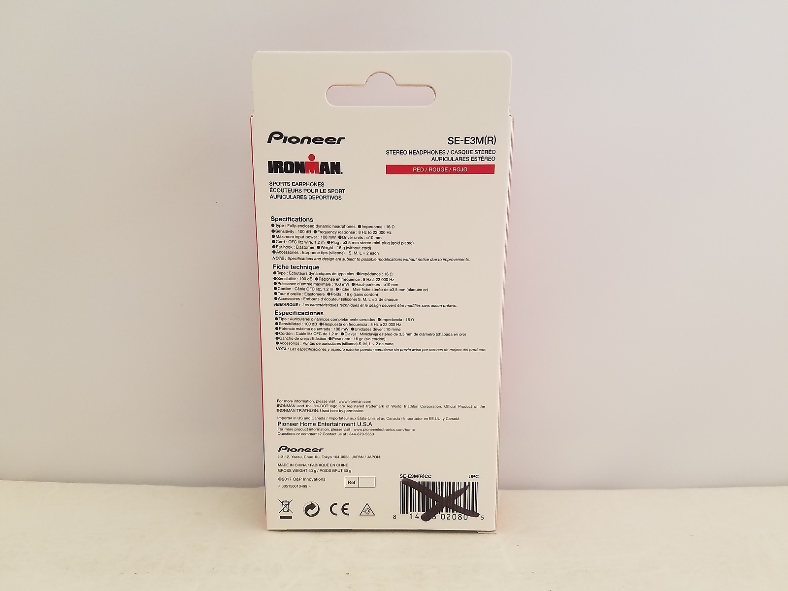 Pioneer IRONMAN E3 Sports Earphones | Red | SE-E3M(R) | SE-E3M(R)CC | Large