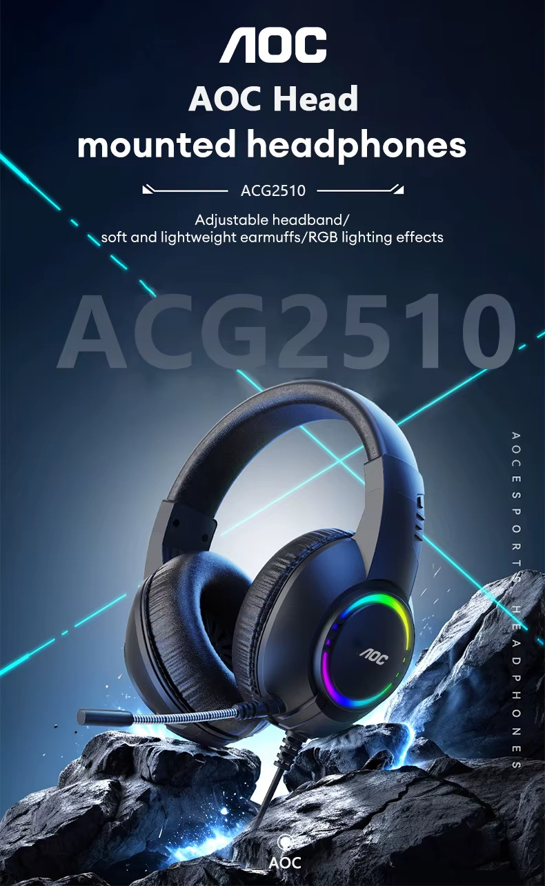 AOC USB Gaming Headset Compatible with PS5/4 Nintendo Switch Noise Canceling Mic