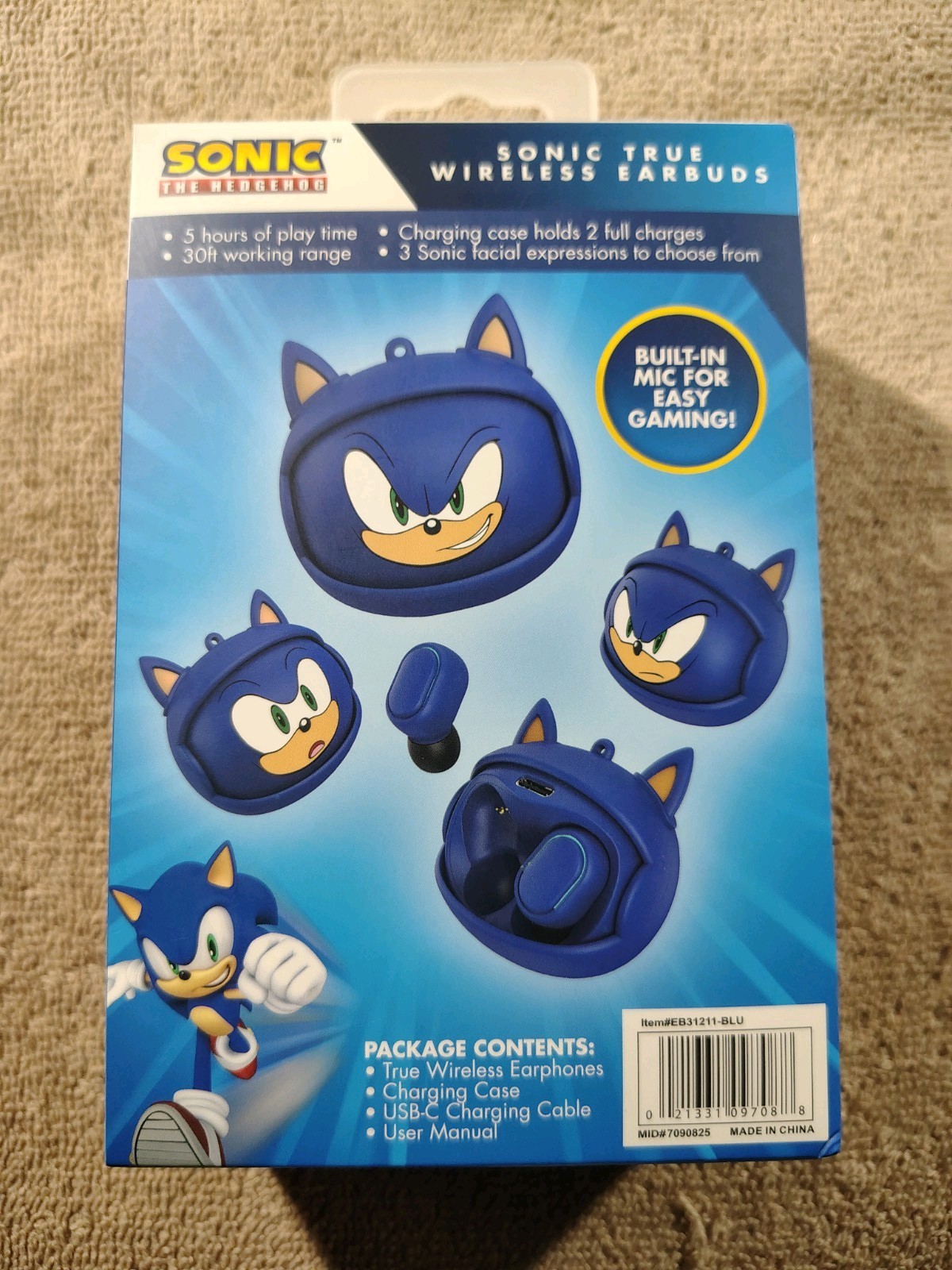 Sonic the Hedgehog – Bluetooth – True Wireless Earbuds – Flip Case – NEW