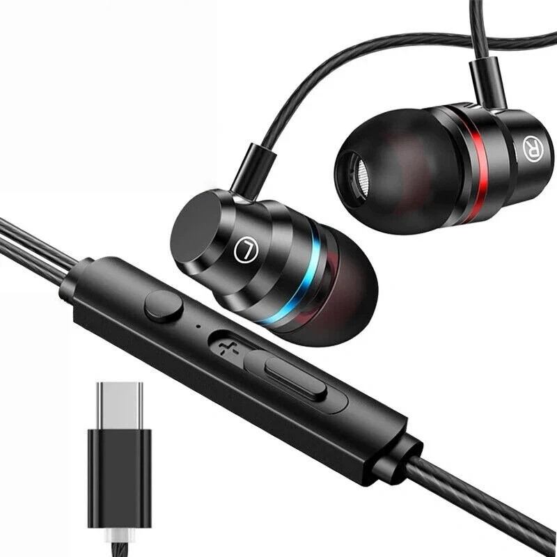 USB-C HIFI Bass Stereo Wired Earbuds Headset In-Ear Earphone Headphone MIC
