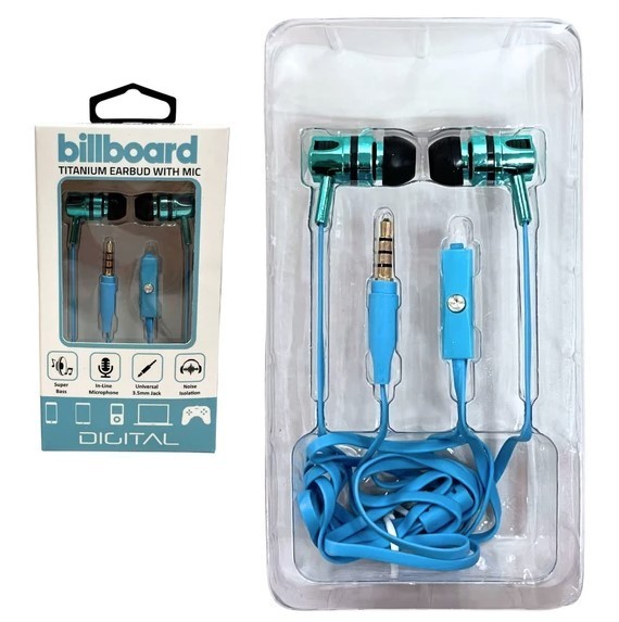 Billboard Titanium Wired Earbuds with Mic in Assorted Colors – New