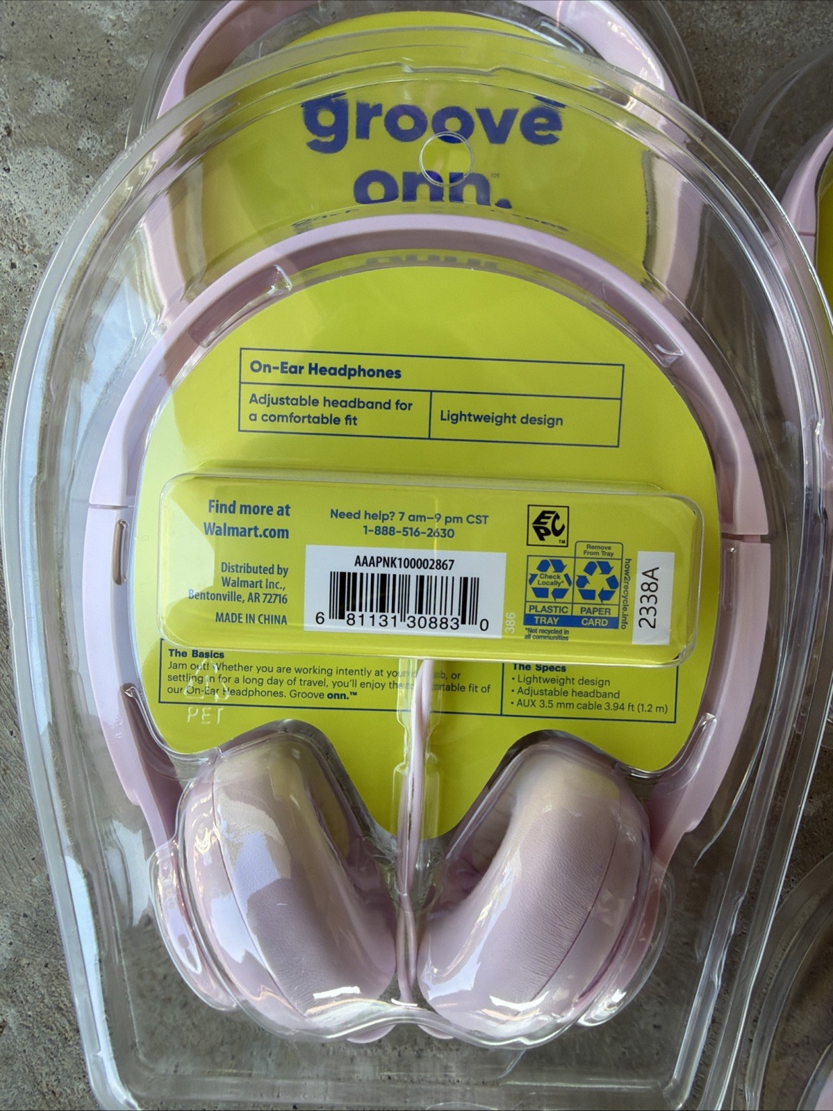 Lot of 4 Onn Groove Adjustable Wired On-Ear Headphones Pink 3.5mm AUX New