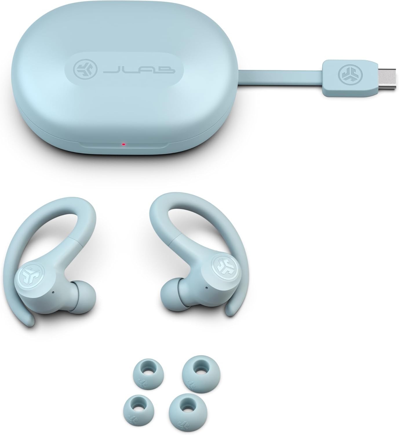 Sweatproof Go Sport+ Earbuds with Secure Fit & Custom EQ Settings – Light Blue