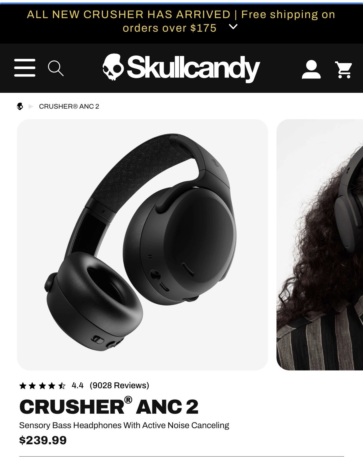 Skullcandy Crusher ANC 2 Bluetooth Wireless Over-Ear ANC Headphones Black