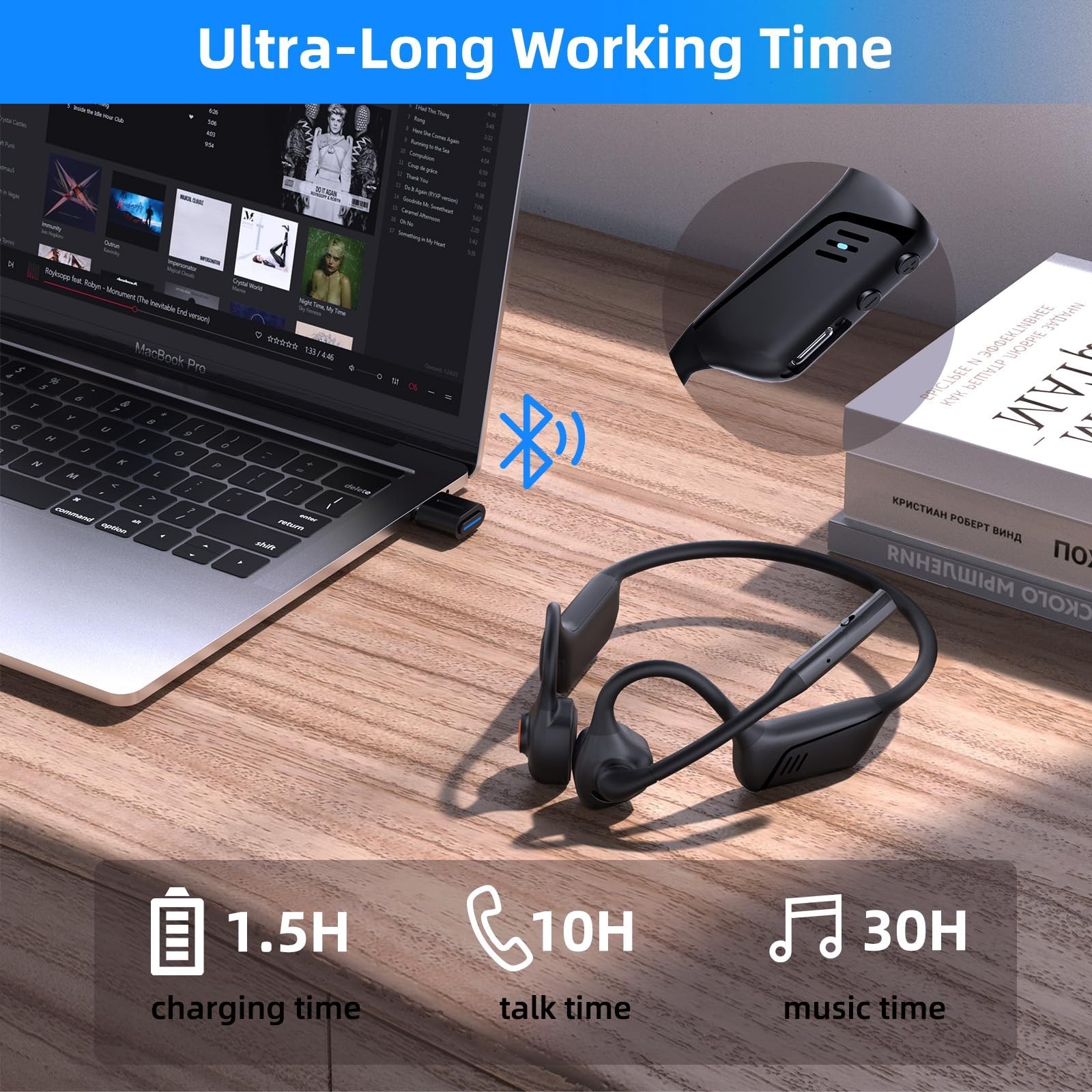 Open Ear Headphones with Microphone, AptX-LL, Ideal for Calls & Meetings