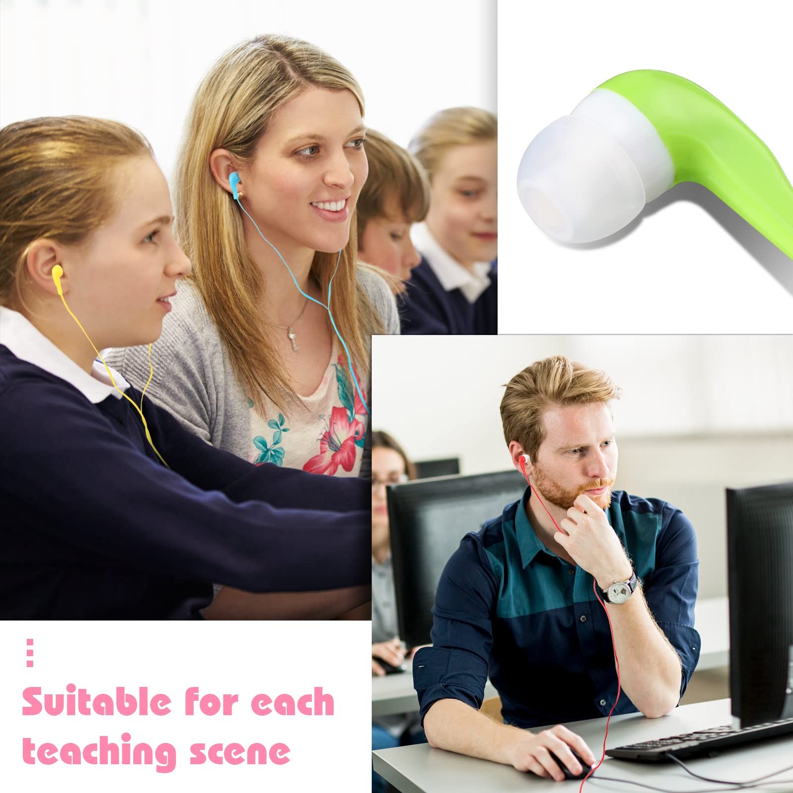 Kigeli 100 Pack Earbuds Bulk In-Ear Headphones for Classroom – Assorted Colors