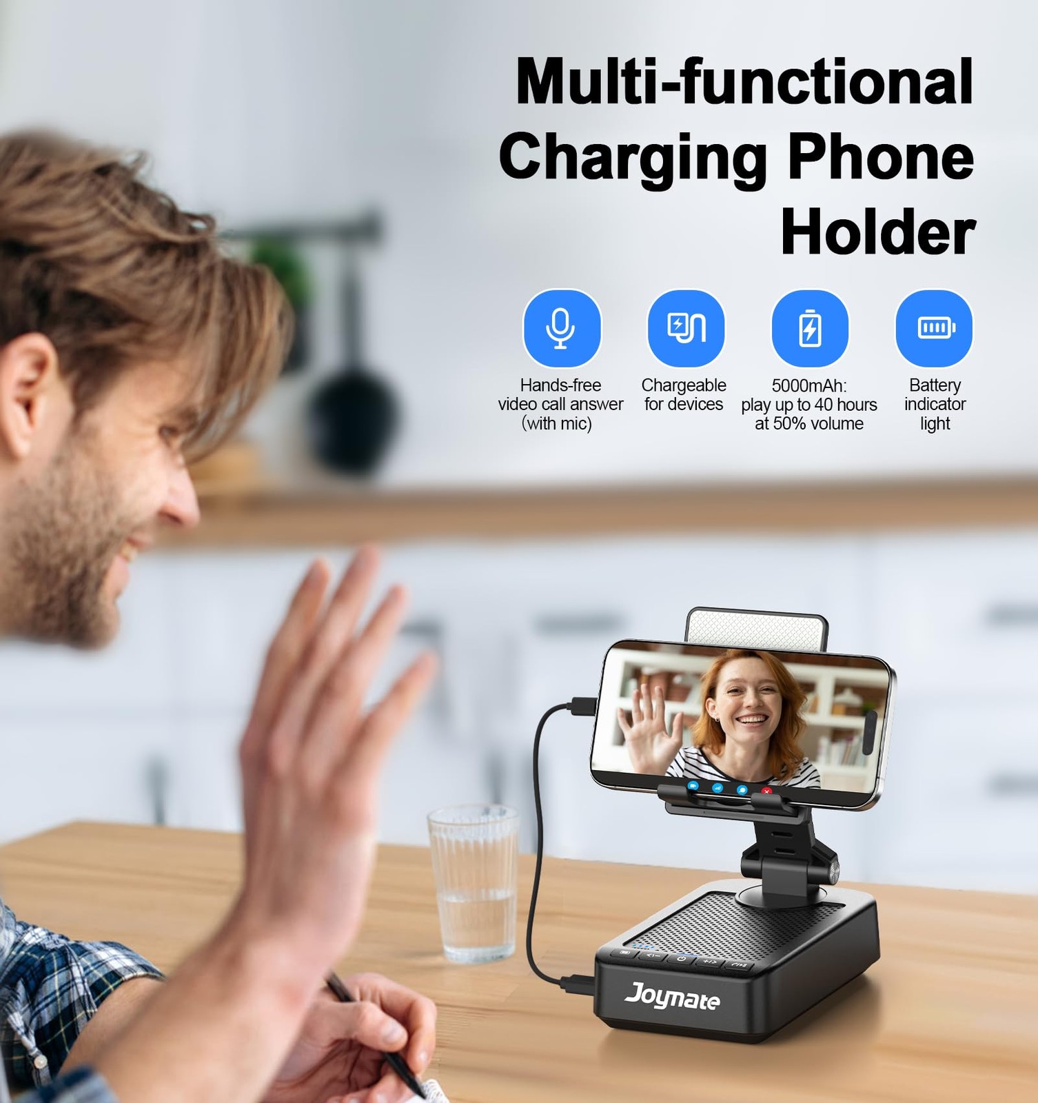 Joymate Gifts for Men Women, Phone Stand with Bluetooth Speaker and Black