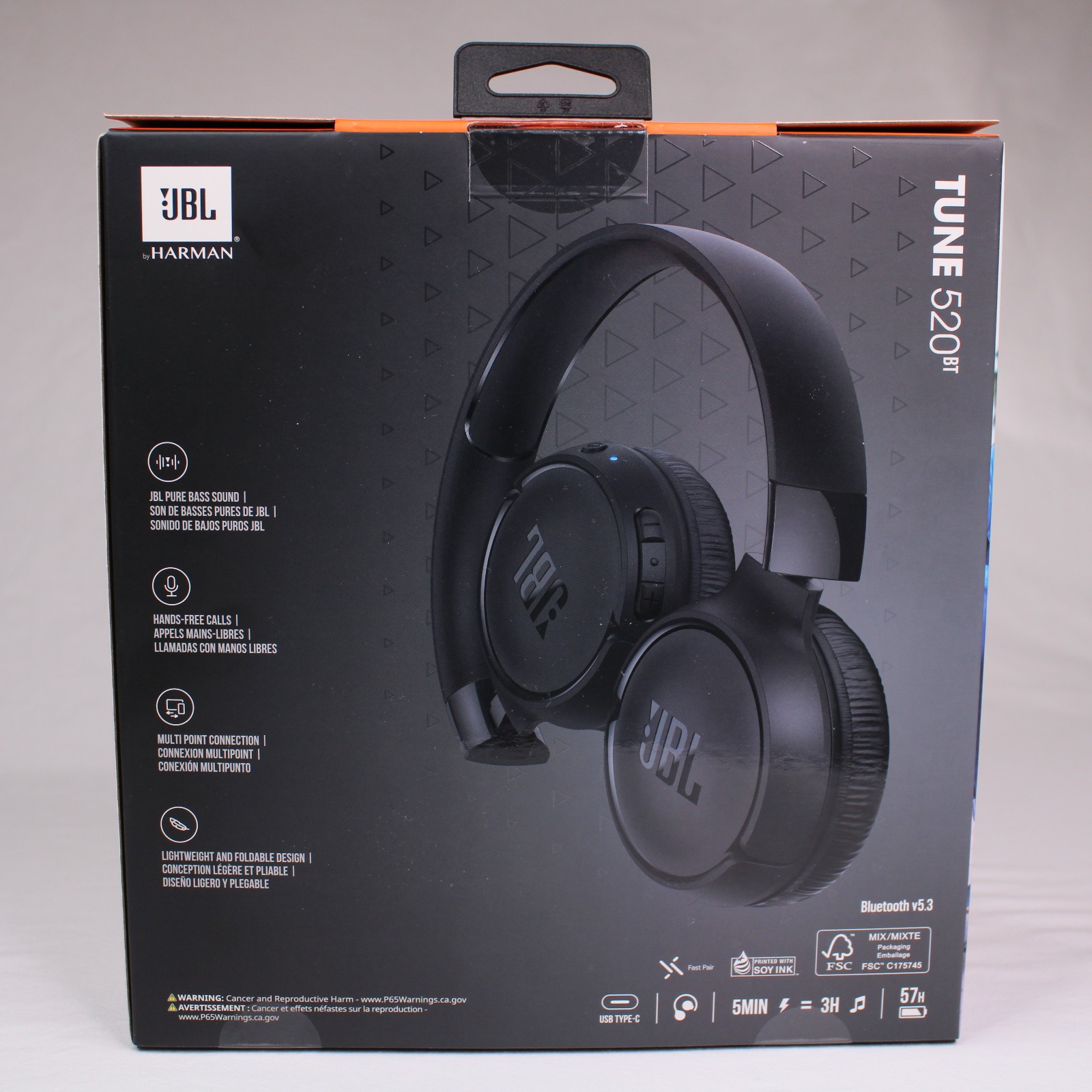 JBL Tune 520BT Wireless On-Ear Headphones Pure Bass Sound Blue Tooth Brand New
