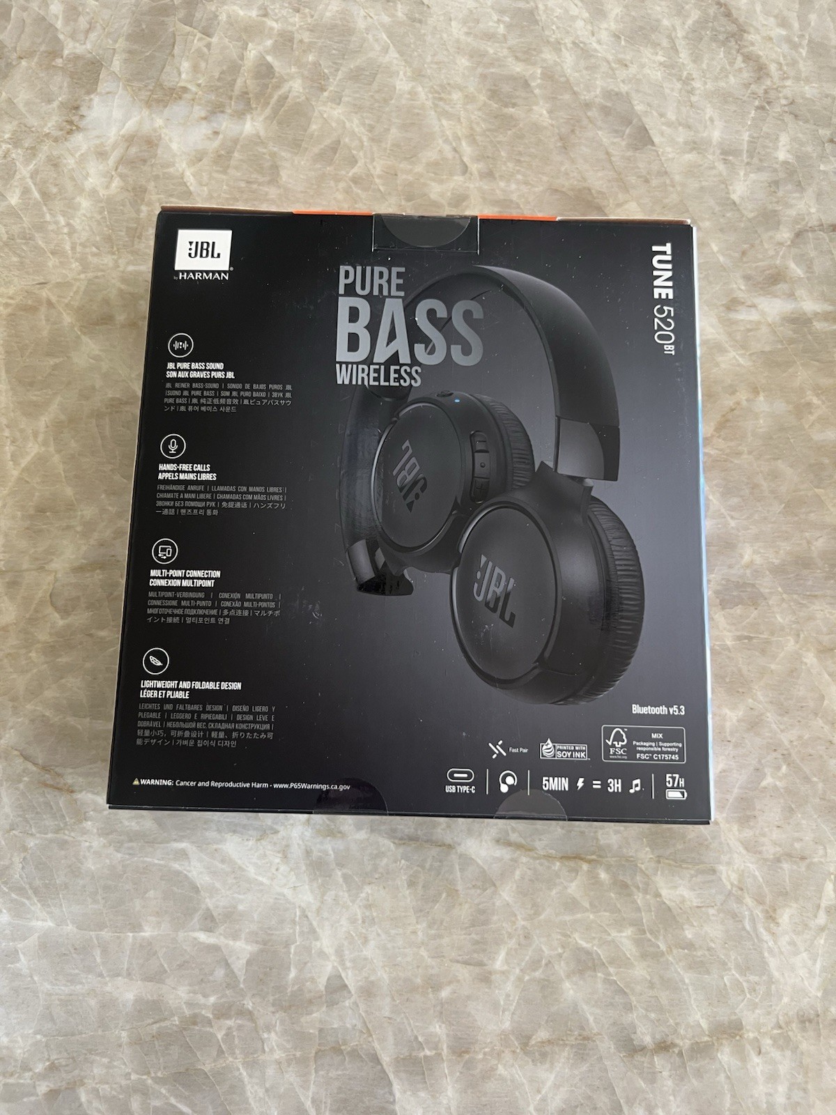 JBL JBLT520BTBLKAM Tune 520BT Headphones – Black. New Factory Sealed. ￼