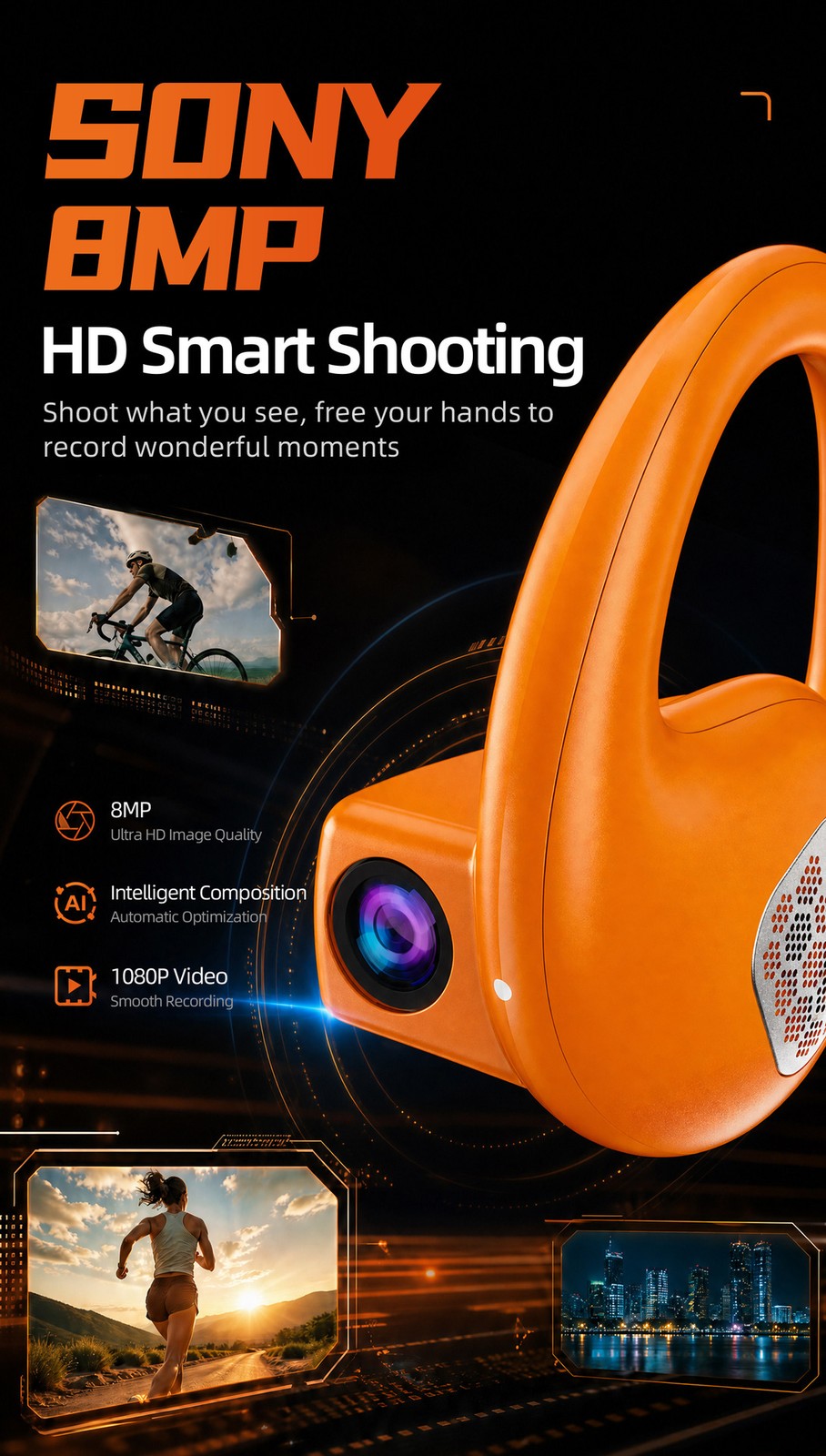 On Ear HeadphonesSports Earbuds 800MP Camera AI Voice Translate Video Recording