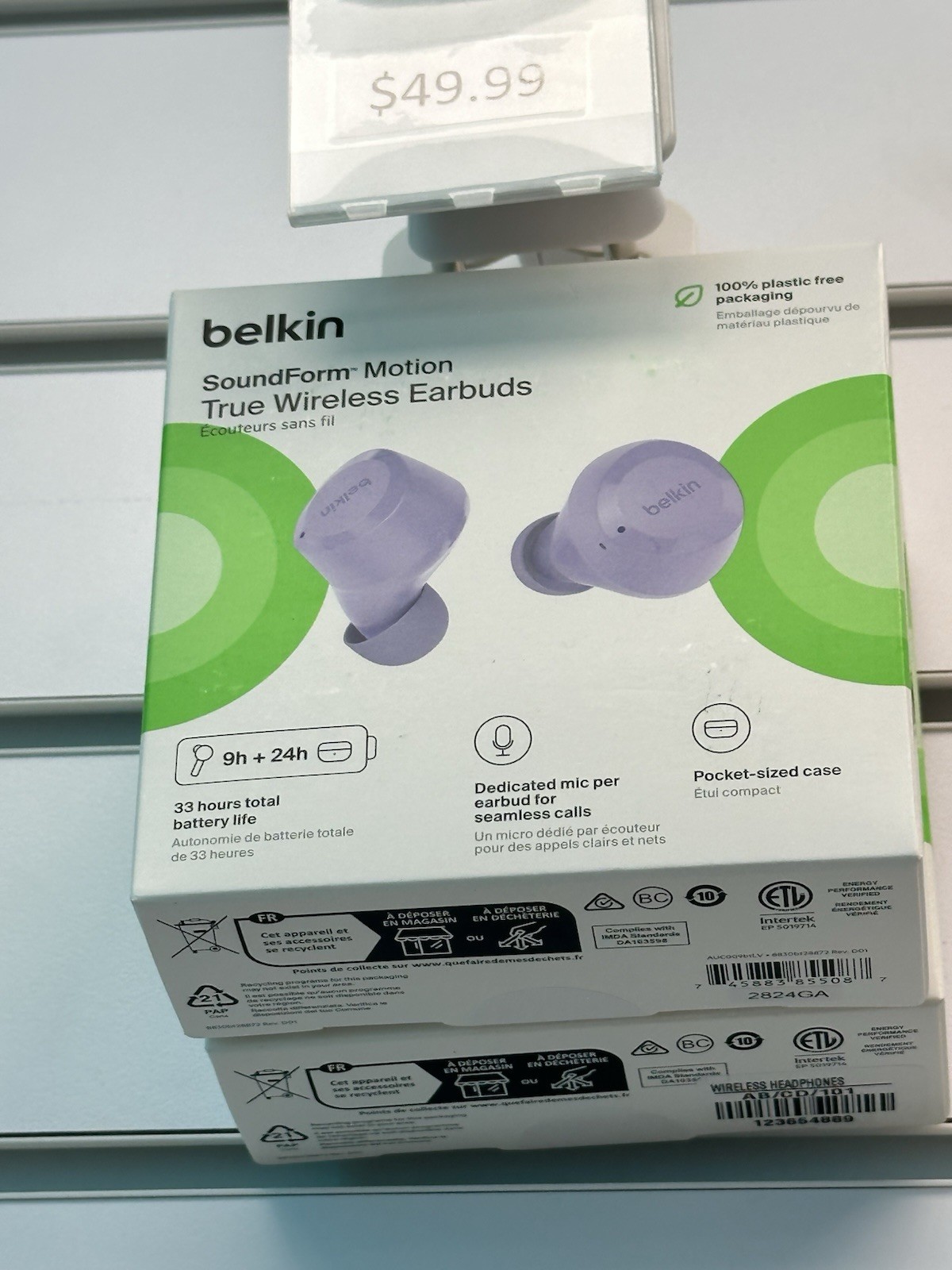 Belkin SoundForm Motion True Wireless Bluetooth In-Ear Earbuds, Purple