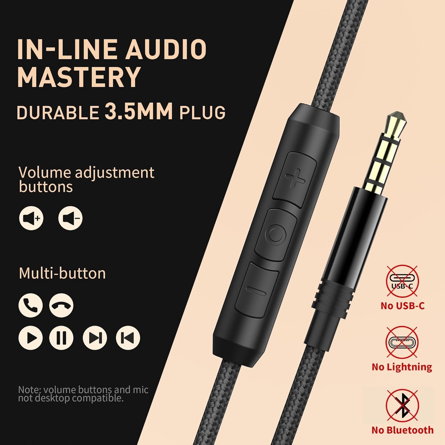 C90 Wired Headphones with Microphone – Black