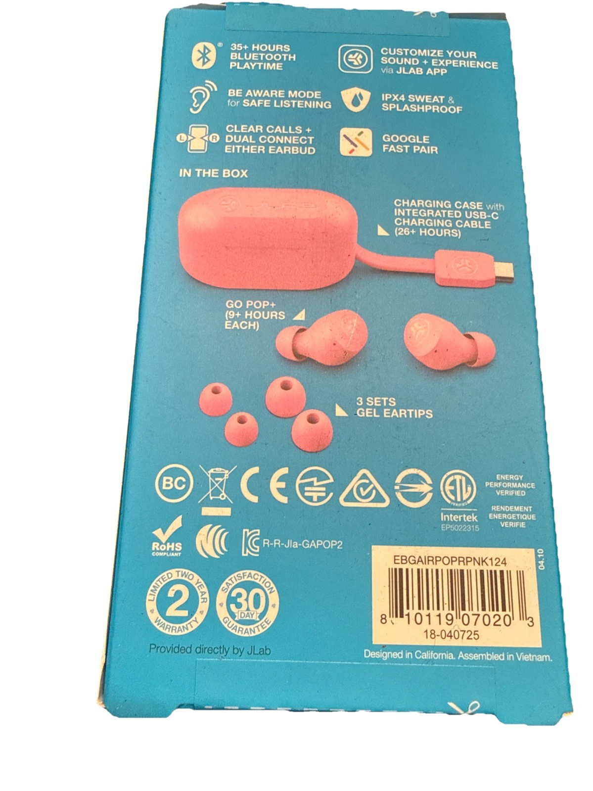 jlab go pop anc true wireless earbuds – Pink Noise Canceling- 24+ Hours Play